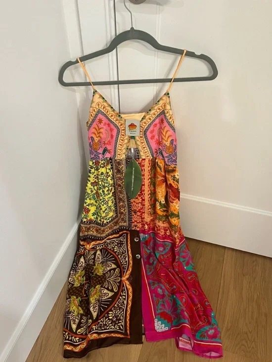 FARM Rio Multicolor Mixed Scarves Lenzing Ecovero Viscose Mini Dress - Picture 6 of 6